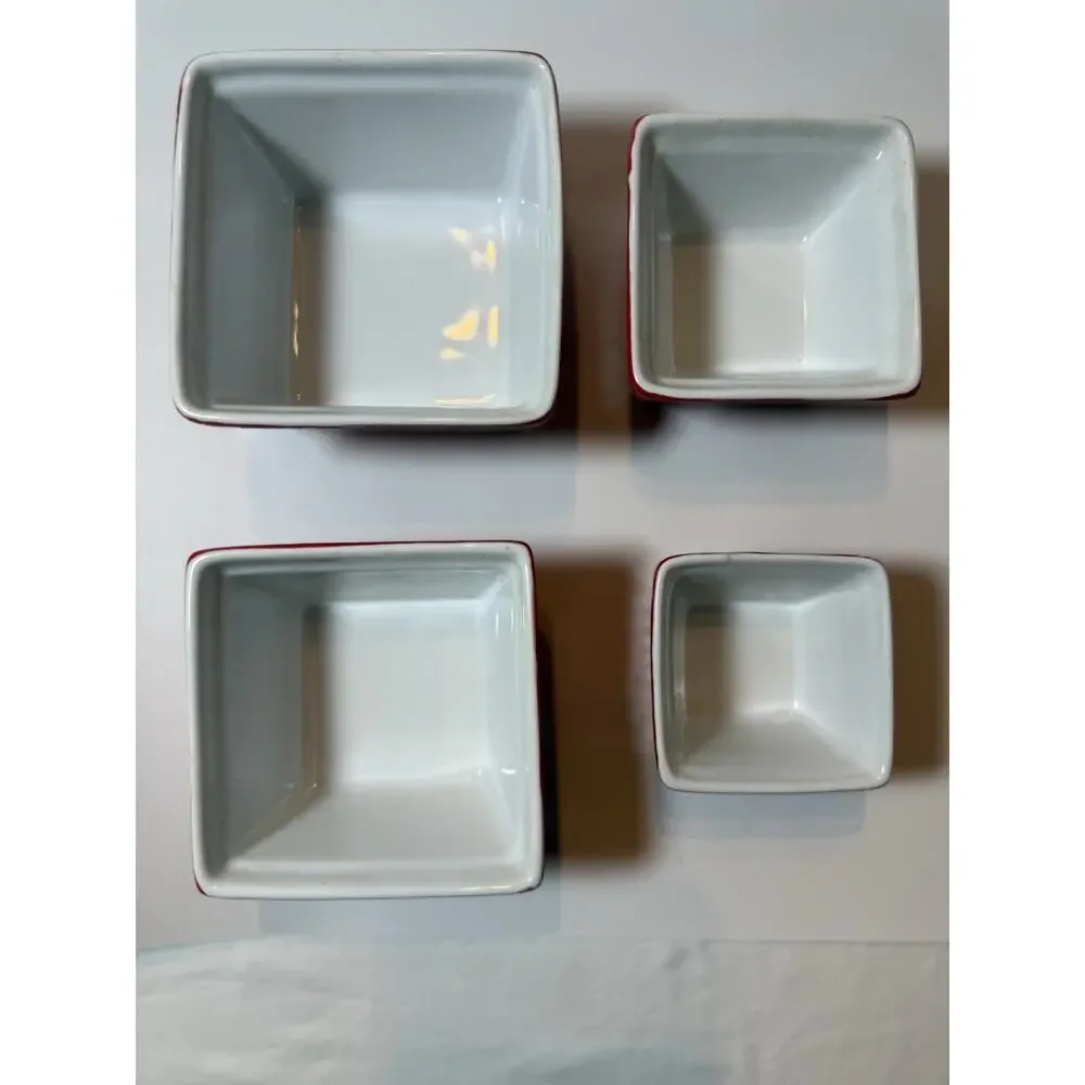 BIA Ceramic Square Ramekin Set Red White Oven Safe Four-Piece